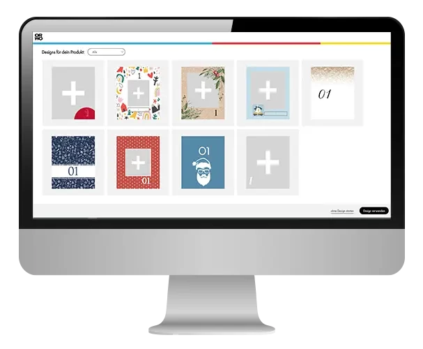 Online-Design-Tool für einen selbstgemachten Adventskalender zum Befüllen mit eigenen Motiven.