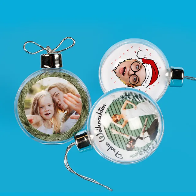 Personalisierbare Christbaumkugeln mit Foto – kreative Weihnachtskugeln mit Namen und Motiven.
