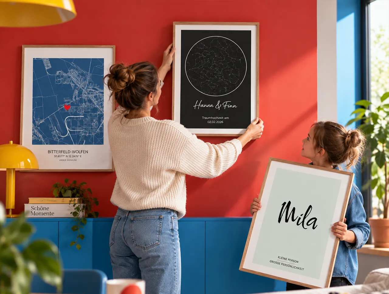 Design Geschenke: Sternenkarte, Stadtkarte und Typografie Poster gemeinsam gestalten und verschenken