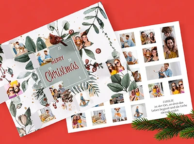 Personalisierter Foto-Adventskalender mit Weihnachtsdesign und vielen eigenen Fotos