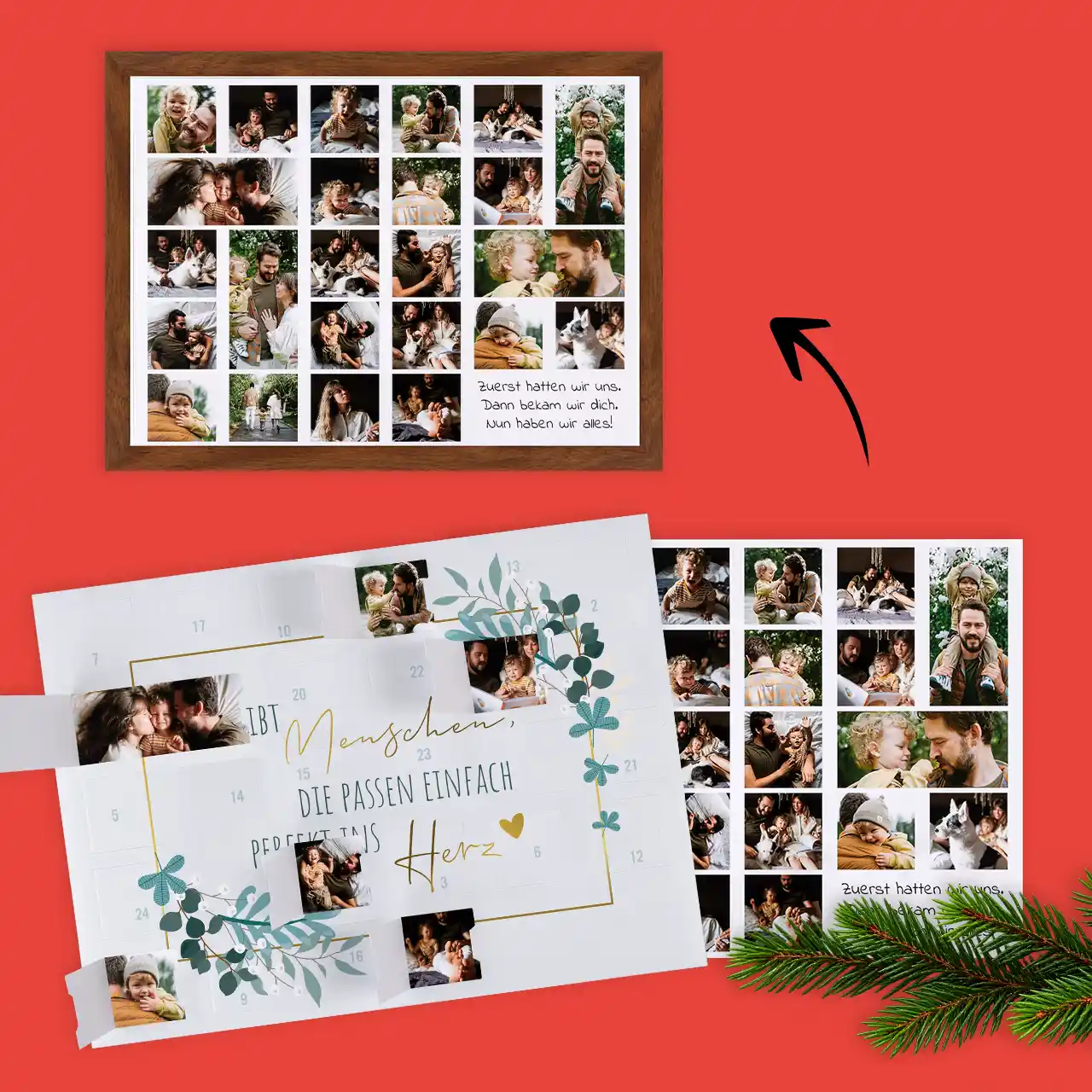 Foto-Adventskalender mit Familienfotos Foto-Adventskalender mit Familienbildern, die nach Weihnachten als Fotocollage gerahmt werden können
