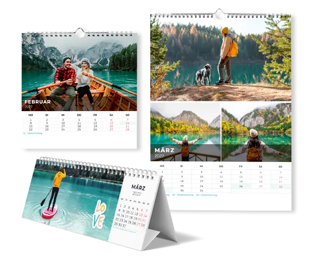 Fotokalender individuell gestalten Verschiedene personalisierte Fotokalender als Wand- und Tischkalender mit individuellen Reise- und Naturfotos.