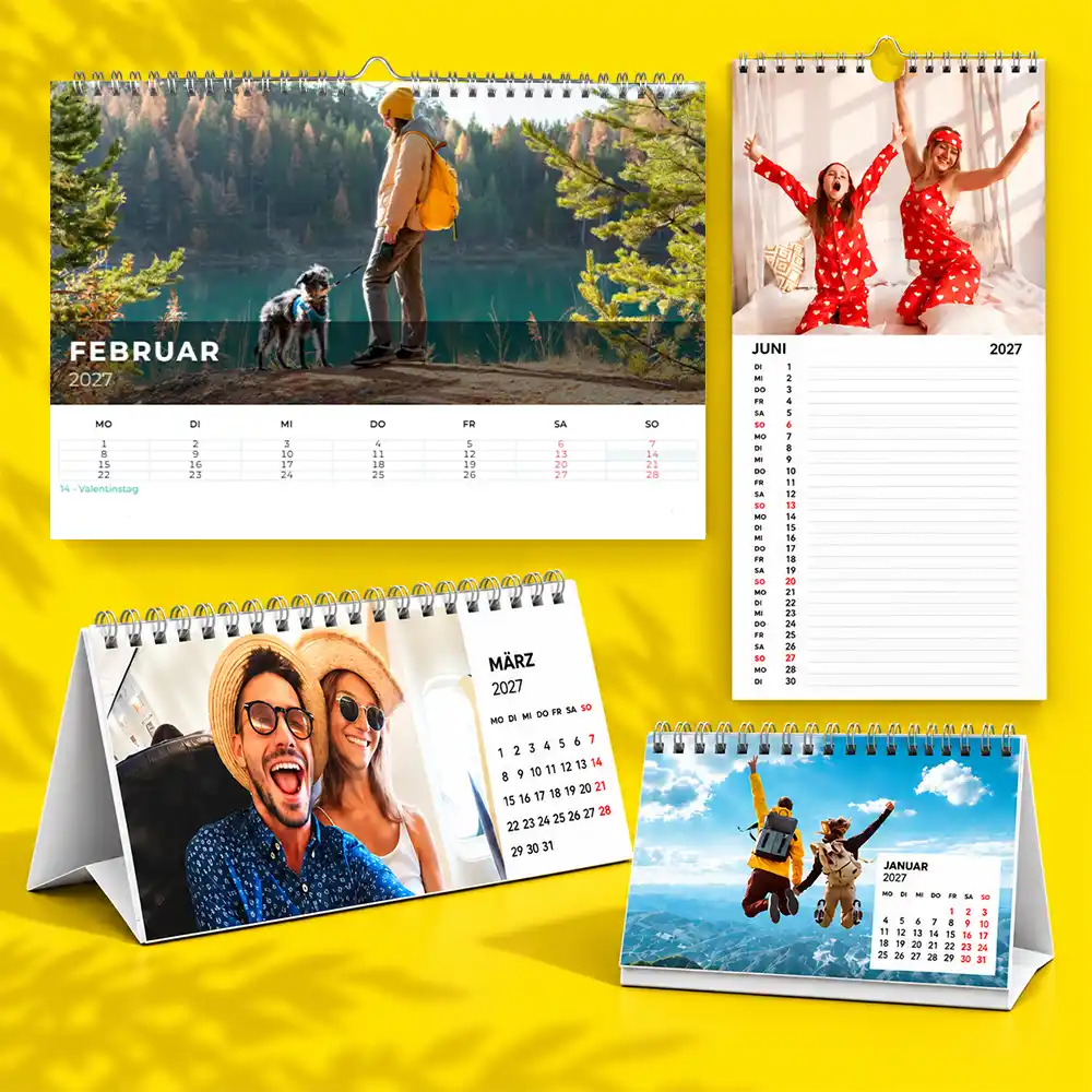 Fotokalender in verschiedenen Formaten Verschiedene Fotokalender als Wand-, Termin- und Tischkalender mit persönlichen Fotos.
