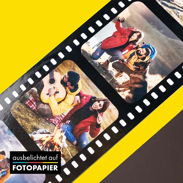 Ein magnetischer Fotostreifen mit Fotos von besonderen Momenten des letzten Wanderausflugs mit Freunden. Du kannst die Mini Fotos bei ORWO bestellen.