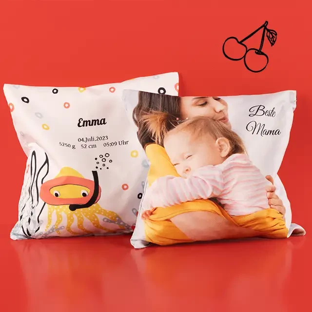 Körnerkissen können beidseitig und vollflächig mit Foto und mit anderen Designelementen gestaltet und bedruckt werden. Lasse deiner Kreativität freien Lauf.