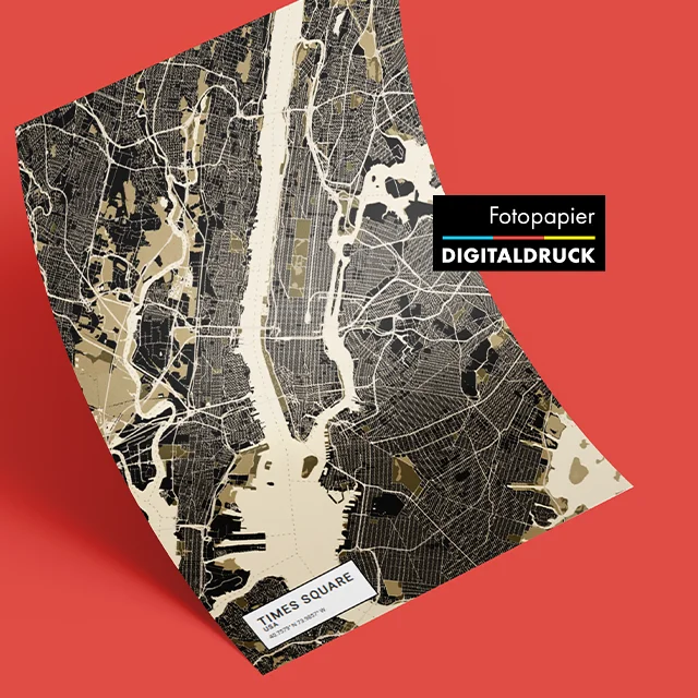Stadtkarte im individuellen Design gestalten Personalisierte Stadtkarte im individuellen Design auf Fotopapier mit detailliertem Stadtplan.