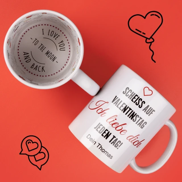Tassen zum Geburtstag, zu Weihnachten oder einfach, um auf einem besonderen Weg deine Liebe zu beweisen. Sag ich liebe dich mit einer personalisierten Tasse.