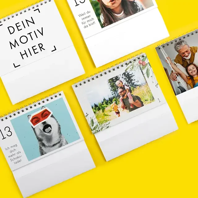 Tisch-Adventskalender selbst gestalten mit lustigen Fotos, tolle Designvorlagen von ORWO nutzen.