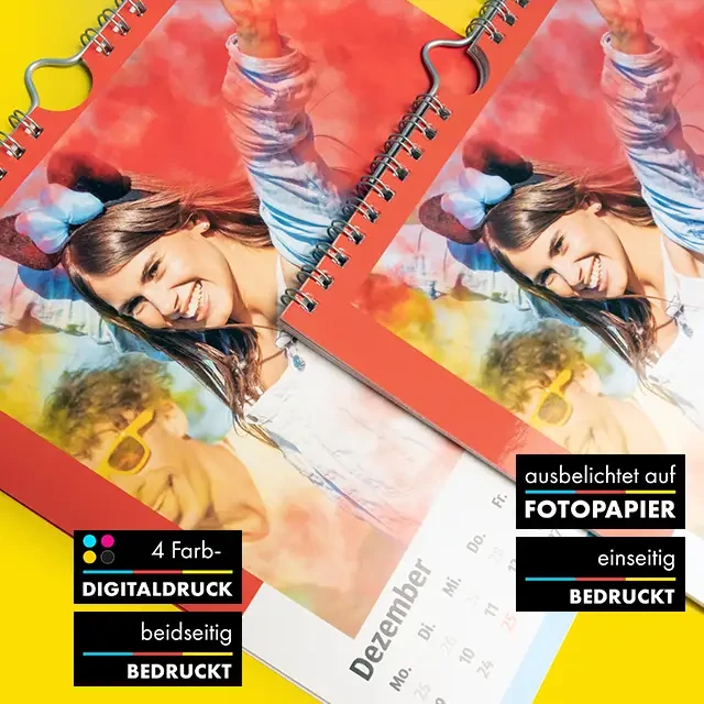 Gestalte deinen einzigartigen quadratischen Fotokalender mit einer praktischen Klapp-Ringbindung und bringe deine wertvollsten Erinnerungen zum Leben.