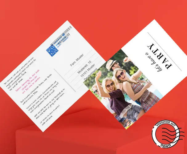 Let's have a party! Gestalte bei ORWO individuelle Postkarten als Gartenparty-Einladungen! Füge Text und Adressen hinzu und verschicke sie direkt an deine Gäste.