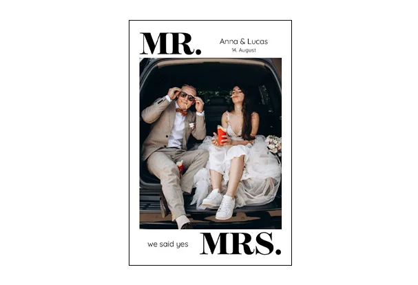 Design „MR & MRS“ für alle Poster vom eigenen Foto im Hoch- und Querformat, sowie unterschiedlichen Größen. Zeige deinen schönsten Tag im außergewöhnlichen Design.