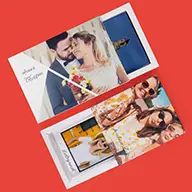 Zwei individuell gestaltbare Bilderboxen für Fotoabzüge und Retro-Fotos: Eine mit  Hochzeitsbild gestaltet, die andere mit  fröhlicher Momentaufnahme mit Freundinnen.