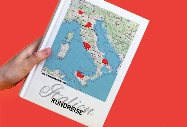 Kreatives Reisealbum Italien mit markierten Routen – Gestaltungsideen mit Landkarten im Fotobuch.