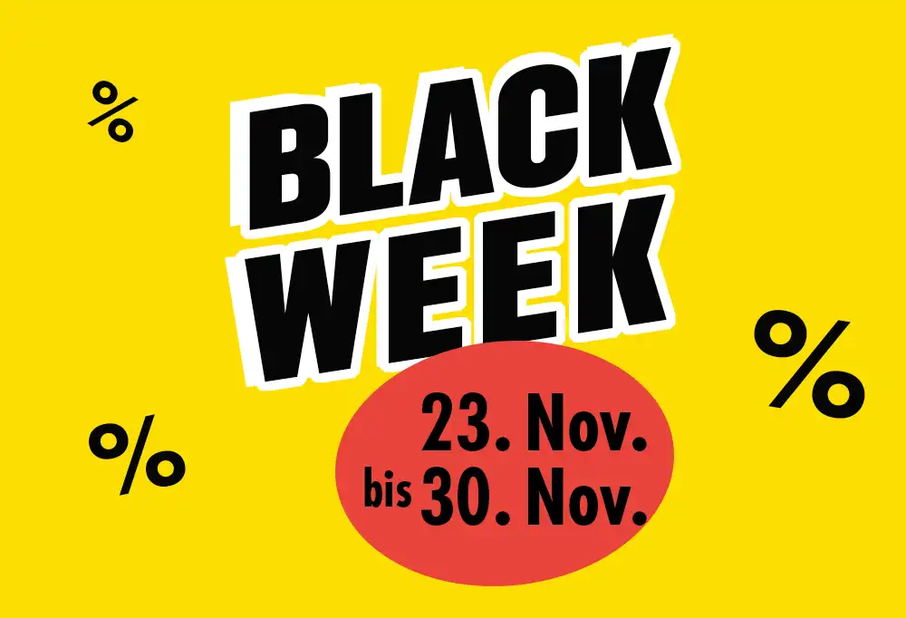 Stilisierte Schwarz-Weiß-Grafik kündigt die Black Friday Angebote der Woche bei ORWO an. Freue dich auf exklusive Rabatte und Top-Deals in der Aktionswoche.