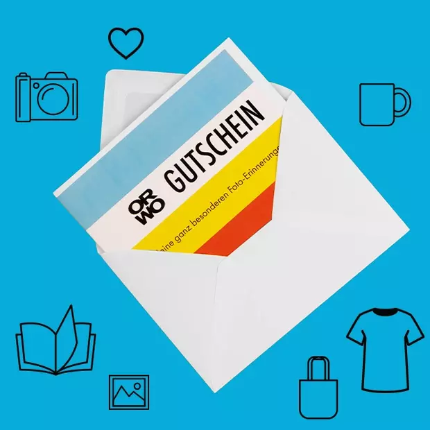Last-Minute-Geschenk: Selbstausdruckbarer Geschenk-Gutschein für Fotoprodukte.