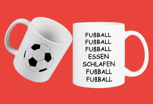 Fototassen mit den schönsten Sprüchen und deinen Lieblingsfotos gibt's bei ORWO Weiße Tasse mit Fußball Motiv und Spruch