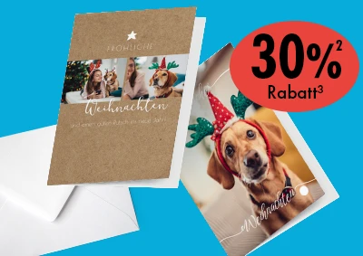 ORWO Weihnachts-Klappkarten mit Hundemotiv und Umschlag – personalisierte Fotoprodukte mit 30 % Rabatt.