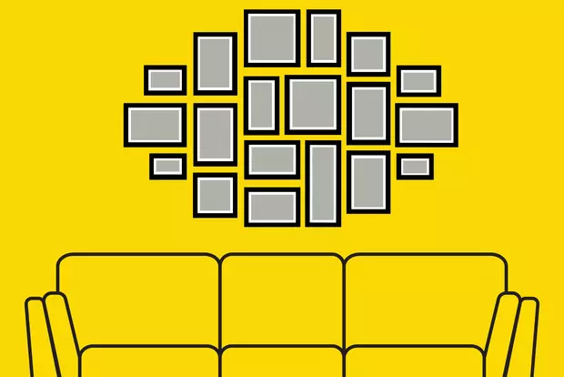 Deine Bildergalerie als kreative Inside the lines Hängung Wähle eine geometrische Form, in der die Bilder angeordnet werden sollen und orientiere dich an dem größten Bild.