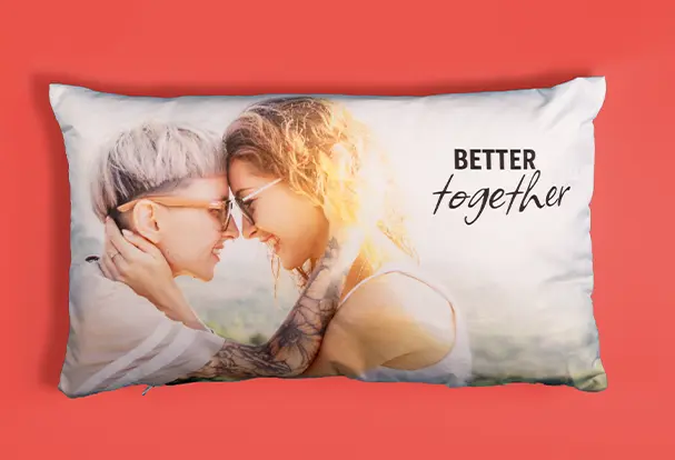 Kissen mit Lieblingsfoto und individuellem Text für kuschelige Momente zu zweit.