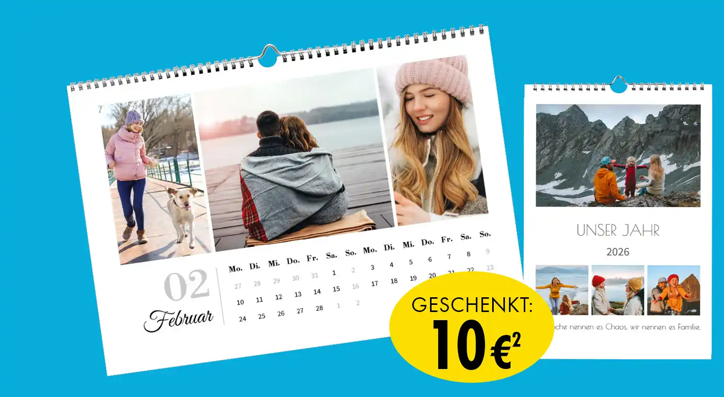 Personalisierter Wandkalender als Fotoprodukt von ORWO mit Familienfotos und Monatsübersicht