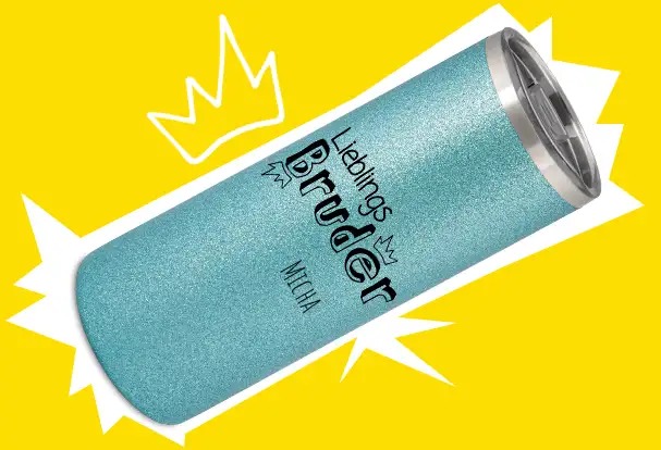 Hellblauer Glitzer Coffee to go Becher mit Namen und individuellem Text – stilvoll und frisch!