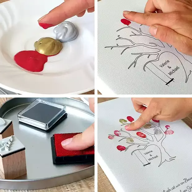 Fingerabdruck Leinwand Hochzeit, Souvenir fuer die Erinnerung Selbstgemachte Fingerabdruck Leinwand Hochzeit, verewigen Sie die Fingerabdruecke Ihrer Gaeste auf hochwertiger Leinwand, verfuegbar in vielen Groessen und Farben.