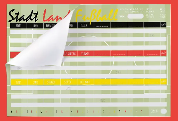 Mach deinen Arbeitsplatz zur Fanzone mit Stadt Land Fußball von ORWO! Schreibtischunterlage mit Stadt Land Fußball Motiv