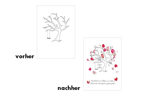 Stylische Fingerabdruck Leinwand Hochzeit, dieser Hochzeitsbaum macht Ihr Geschenk zu einer unvergesslichen Erinnerung, hochwertiger Druck mit maximaler Tiefenschaerfe.