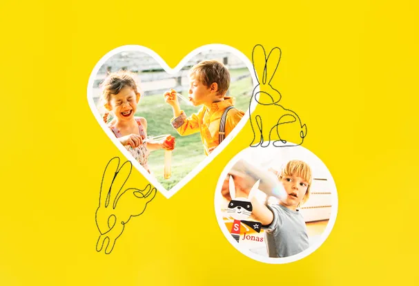 Fotokacheln mit den schönsten Kinderfotos für die Kinderzimmerwand in Kreis- und Herzform