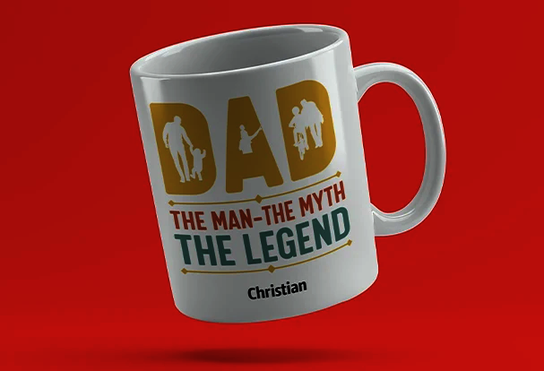 Für den best Dad ever: Gestalte eine Fototasse als Geschenk für Papa. Papa-Tochter-Foto und Clipart drauf - Fertig! So startet dein Papa jeden Tag mit einem Lächeln.