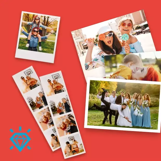 Fotoabzüge, Fotostreifen und Retro-Fotos mit vielfältigen Motiven – von einer Hochzeit über Familienmomente bis hin zu einem actionreichen Basketballduell zwischen einem Paar. Jetzt ganz einfach Fotos per App bestellen!