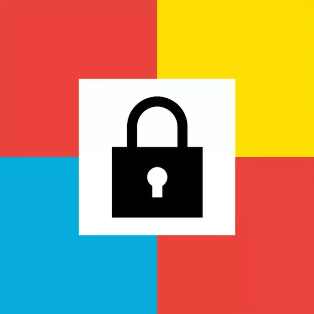 Whatsphoto – Datensicherheit bei Bilder von WhatsApp Collage aus vier Farbflächen. In der Mitte ein stilisiertes Schloss als Symbol für sichere Fotos per WhatsApp bestellen mit whatsphoto.