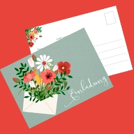 Stilvolle Einladung als Postkarte mit Blumenstrauß-Design und klassischer Postkartenrückseite. Ideal für Einladungen zu besonderen Anlässen – schlicht und zeitlos.