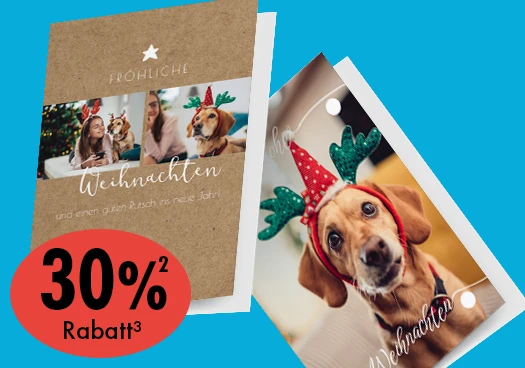 ORWO Weihnachtskarten – jetzt 30 % Rabatt sichern ORWO Weihnachtskarten mit Hundemotiv und modernem Design – personalisierbare Fotokarten mit 30 % Rabatt.