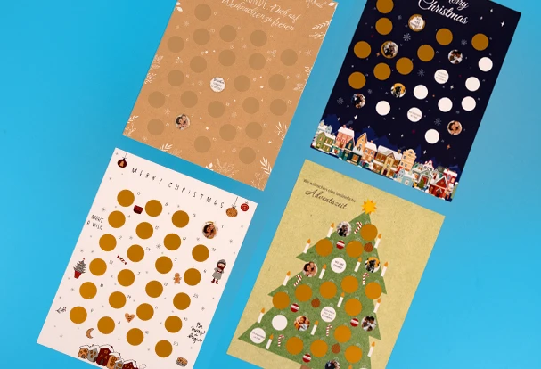 Vier kreative Rubbel-Adventskalender mit verschiedenen Designs – neue Produkte für die Adventszeit von ORWO.