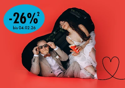 Personalisiertes Fotokissen von ORWO mit liebevoller Valentinstagsbotschaft, individuelles Fotogeschenk mit humorvollem Text und zeitlich begrenztem Rabatt.