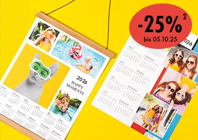 ORWO Posterkalender 2026 mit persönlichen Fotos und lustigem Katzenmotiv.