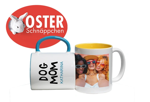 Fotoprodukte Fototassen im Osterangebot Personalisierte Fototassen mit eigenem Foto und Namen als beliebte Fotoprodukte Geschenkidee – Oster Schnäppchen Aktion