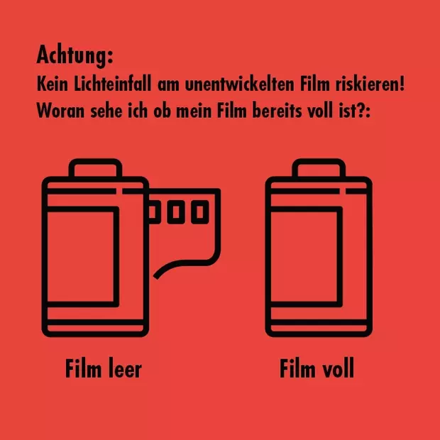 Volle und leere Filmpatronen: Stilisierte Darstellung des Filmvorrats Stilisierte Filmrollen veranschaulichen den Unterschied zwischen vollem und leerem Filmvorrat.