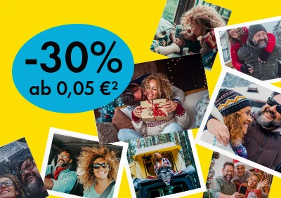 ORWO Fotocollage mit winterlichen Familienbildern – hochwertige Fotoabzüge mit 30 % Rabatt