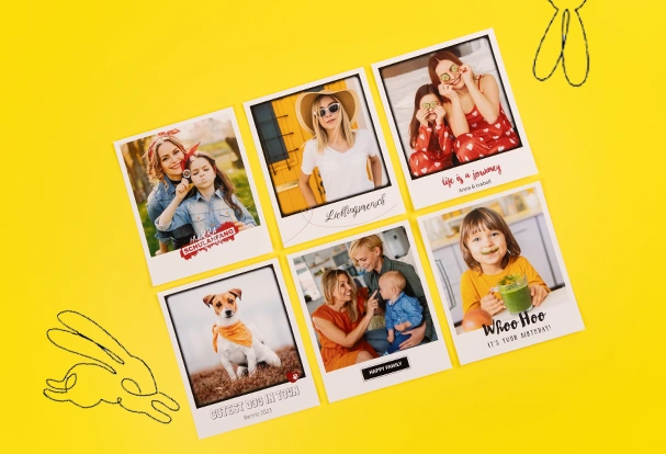 Retro Fotoabzüge mit persönlichen Bildern von Freunden, Familie und Haustieren als kreative Ostergeschenk-Ideen mit Erinnerungswert