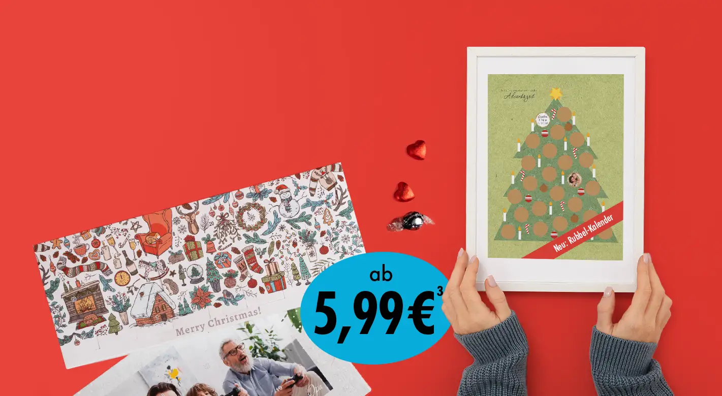 Fotoprodukte Adventskalender mit Fotos und Rubbel-Option von ORWO Fotoprodukte Adventskalender von ORWO – personalisiert mit Fotos und Rubbel-Kalender