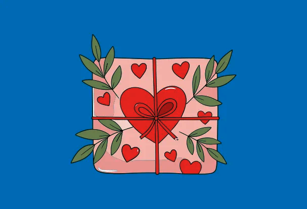 Liebevoll verpacktes Geschenk mit Herzmotiv und floralen Elementen als kreative Idee für ein persönliches Fotogeschenk zum Muttertag
