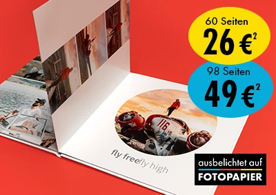 ORWO Fotobuch auf Fotopapier mit Preisangebot für 60 oder 98 Seiten