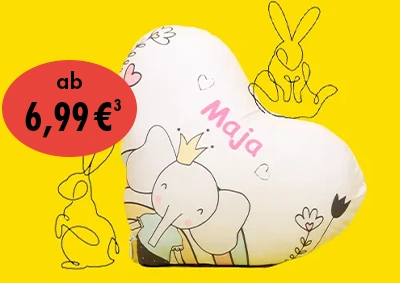 Personalisiertes Herzkissen mit Namen und niedlichem Elefantenmotiv als liebevolle Geschenkidee zu Ostern – Fotoprodukt von ORWO