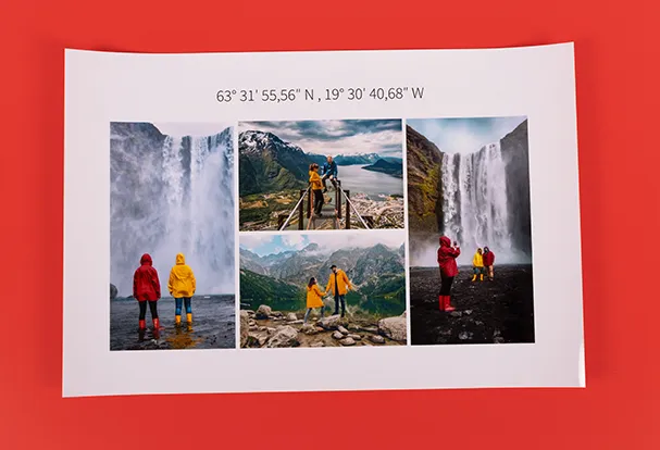 Ein ausbelichtetes Fotoposter präsentiert die majestätische Schönheit von Urlaubsmomenten am Wasserfall. Brillante Druckqualität für lebendige Erinnerungen.