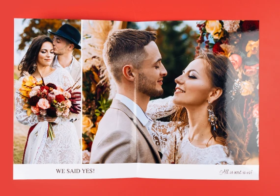 Fotobuch Layout-Ideen für Hochzeitsfotos mit Panorama-Doppelseite und emotionaler Bildinszenierung