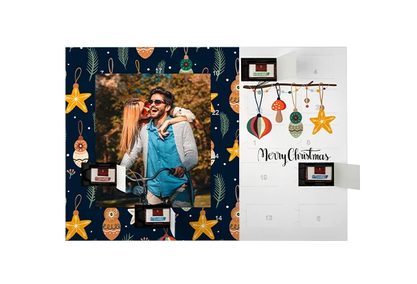 Individuell gestaltete Adventskalender mit Schokolade und eigenem Foto – kreative Fotoprodukte für die Weihnachtszeit.
