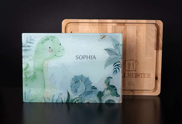 Individuelle Schneidebretter – Black Friday Personalisierte Schneidebretter aus Holz und Glas mit Namen – Black Friday ORWO Geschenkideen