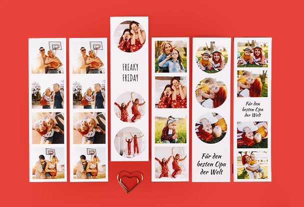 FAQ ORWO Fotoabzüge – Fotostreifen für besondere Erinnerungen Sechs Fotostreifen mit Bildern von Familie und Freunden – perfekt für Collagen, Scrapbooks oder als Geschenkidee.